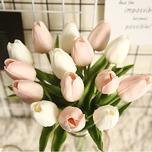 20 Pcs Tulips Artificial Flowers for Table Decor, hanlongyu Fake Artificial Bouquets, Realistic Tulips Flowers Decor for Wedding Party Office Kitchen Home - Click to Buy