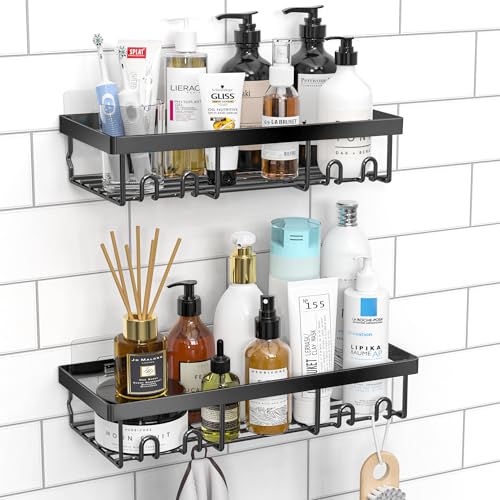 Moforoco Shower Caddy Shelf Organizer Rack, Self Adhesive Black Bathroom Shelves Basket, Home Farmhouse Wall Shower Inside Organization and Storage Decor Rv Accessories, First Apartment Essentials - Click to Buy
