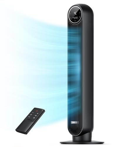 Dreo 20dB Leiser Turmventilator, 10 m Wurfweite 4 Geschwindigstufen 4 Modi 8 Std. Timer 90° oszillierende Ventilator mit Kühlung Fernbedienung für Schlafzimmer, Nomad One, Schwarz - Click to Buy