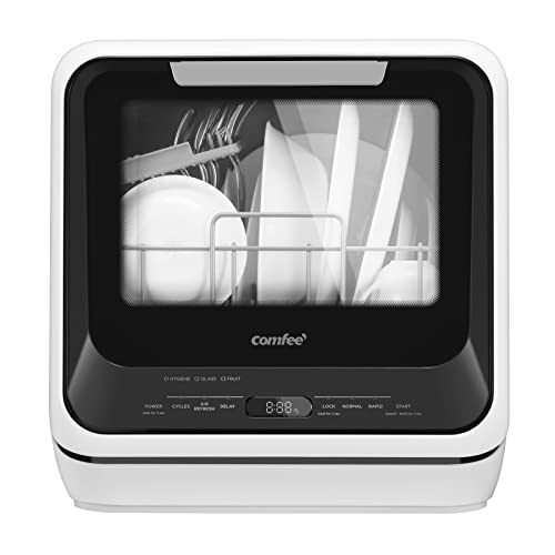 COMFEE' Portable Mini Dishwasher Countertop with 5L Built-in Water Tank for Apartments& RVs, No Hookup Needed, 6 Programs, 360° Dual Spray, 162℉ High-Temp& Air-Dry Function - Click to Buy