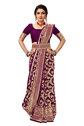 Nivah Fashion Damen Banarasi Art Silk Saree mit Blusenteil, Violett, Einheitsgröße - Click to Buy