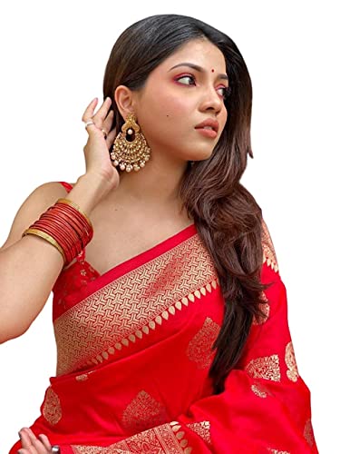 SGF11 Women's Kanjivaram Soft Silk Saree With Blouse Piece (Red) - Click to Buy