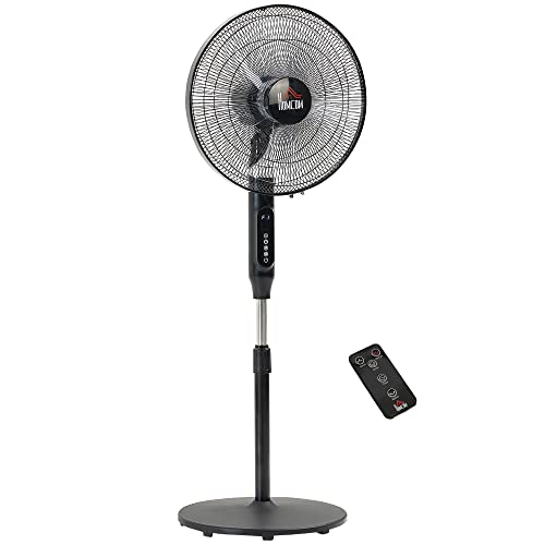 HOMCOM 16" Pedestal Fan with Remote Control, Height Adjustable, 15H Timer, Oscillating Standing Fan, Stand Floor Fan for Bedroom, Black - Click to Buy