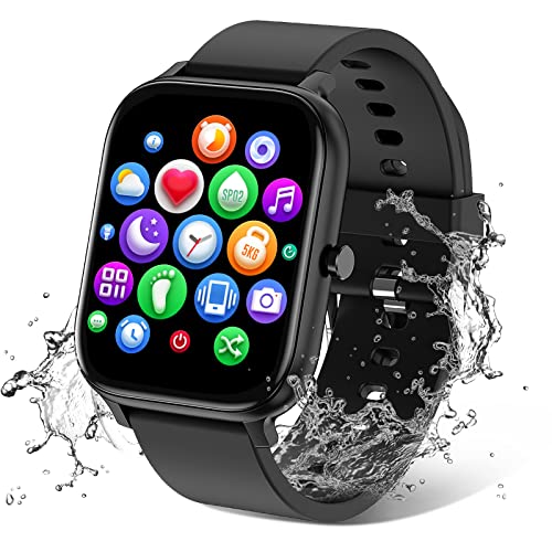 Smart Watch for Men Women Compatible with iPhone Samsung Android Phone 1.83 inch Full Touch Screen IP68 Waterproof Bluetooh Fitness Tracker Heart Rate/Sleep Monitor, Black - Click to Buy