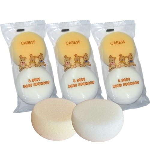 6 x Baby Bath Sponge Natural Body Puff, Soft and Gentle on Small Newborns and Older Babies - Perfect for Sensitive Skin, Bathrooms, Children and Bathing - Click to Buy