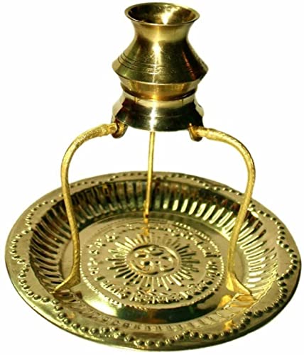 Indian Traditional Brass Pooja Plate Thali Shivling Stand Abhishek Lota Kalash Lord Shiva Pot Hindu God Items Home Decor,Golden,6-