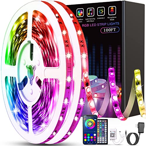 Tenmiro Led Lights for Bedroom 100ft(2 Rolls of 50ft) Smart Music Sync Color Changing LED Strip Lights with App and Remote Control RGB LED Strip, LED Lights for Room Home Party Decoration - Click to Buy