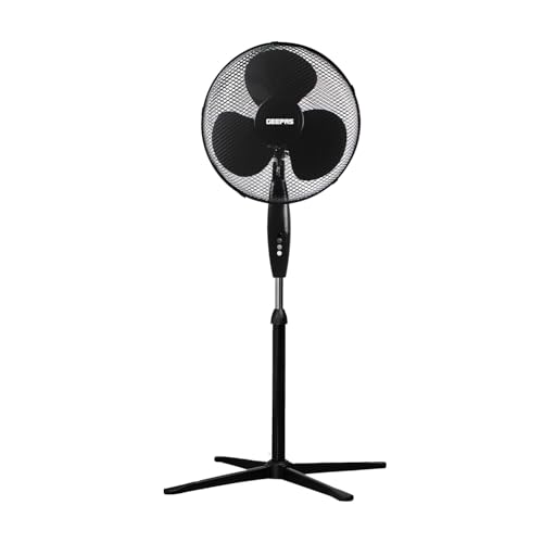 GEEPAS 16” Pedestal Free Standing Cooling Fan | 3 Speed 3 Blades Wide Angled Oscillation | Pivoting Head & Adjustable Height | Powerful Airflow Floor Fan | Home Office Use, 1 Year Warranty Black 45W - Click to Buy