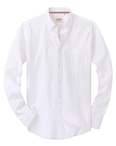 Alimens & Gentle Mens Solid Oxford Shirt Long Sleeve Button Down Shirts with Pocket White - Click to Buy