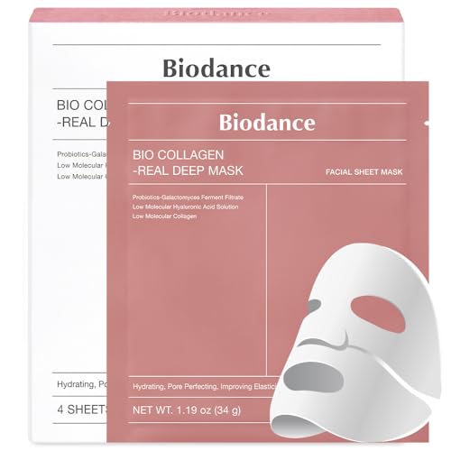 BIODANCE Bio-Collagen Real Deep Mask, Bestselling Hydrating Overnight Hydrogel Mask for Glassy Glowy Skin, Pore Minimizing, Elasticity Improvement, Paraben Free, Fragrance Free, Non-Comedogenic Korean Skincare 34g x 4ea - Click to Buy