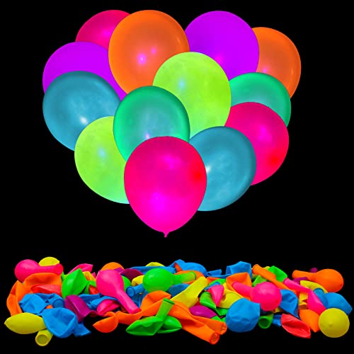 100 Pcs UV Neon Balloons ,Neon Glow Party Balloons UV Black Light Balloons Glow in the dark for Birthday Decorations Wedding Glow Party Supplies Blacklight Reactive Fluorescent Balloons - Click to Buy
