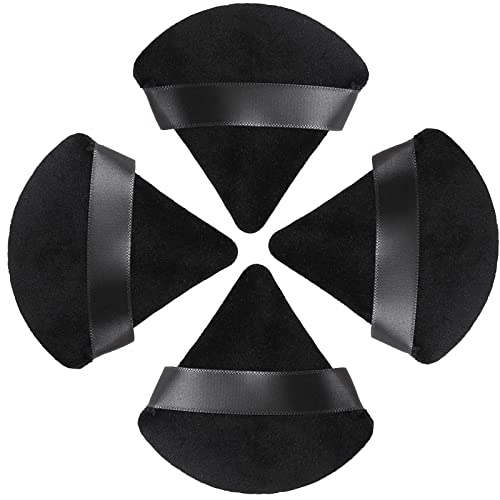 HEYMKGO Powder Puff, 4pcs Triangle Powder Puffs for Pressed Powder, Velvet Setting Makeup Puff Powder Sponge with Strap, Reusable Wet Dry Dual-use Face Make Up Cosmetics Cleansing Beauty Make-up Puff