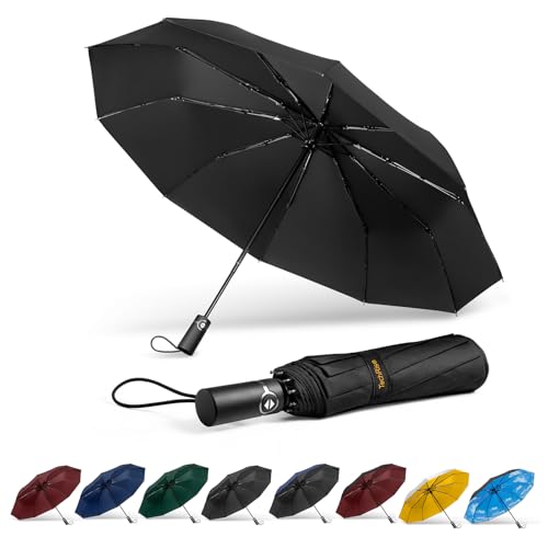 TechRise Umbrella for Rain Windproof, 45 Inches Large Canopy Folding Light and Auto Open-Close with 10 Fiberglass Ribs Compact Collapsible Umbrella for Men & Women Outdoor - Click to Buy