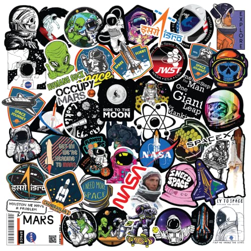CodersParadise Vinyl Pack of 53 Space Stickers For Laptop - Aesthetic Waterproof Nasa, Spaceship, Astronaut, Moon Stickers, Self-Adhesive, 7.6 cms - Click to Buy