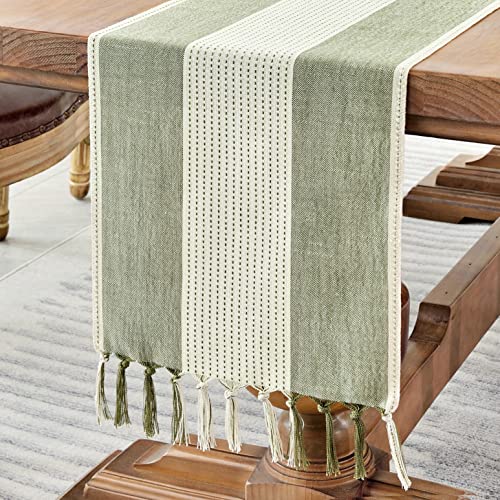 Wracra Linen Table Runner, Farmhouse Macrame Table Runners 72 Inches Long for Dining Table Decor, Wedding, Party and Dresser Decor (Sage Green,72") - Click to Buy