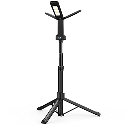 Rechargeable LED Work Light with Stand, Aluminum 67" Portable Cordless Work Light, 8AH Battery, 500/1500/2500 Lumen, 4000/6500K Dimmable Camping Light with Detachable Tripod (Carrying Bag Included) - Click to Buy