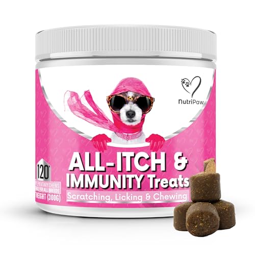 NutriPaw All-Itch Immunitäts-Leckerlis für Hunde - Beruhigt juckende Pfoten, Augen, Ohren, Haut - Beendet Jucken, Lecken, Kratzen - Perfekt für alle Hunde - Unterstützt saisonales Jucken
