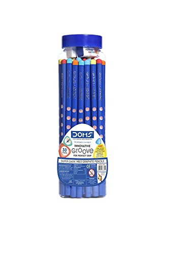 Doms Groove Super Dark HB/2 Graphite Pencils Jar Pack | Innovative Groove For Perfect Grip | Free Pencil, Eraser, Sharpner & Scale | Ideal For Sketching & Drawing | Pack of 30 Pencils - Click to Buy