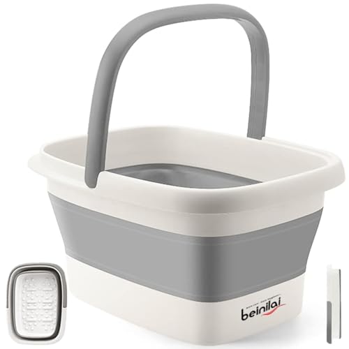 Collapsible Foot Bath Basin for Soaking Feet,Foot Soak Tub,Plastic Foot Bucket with Handles and Massage Acupoint,Foldable Laundry Basket-Gery - Click to Buy