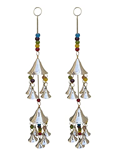 MBI Set of 2 15" Bronze Wind Chimes Composed of 2-Layered 1 Big 4 Small Bells for Garden Decor| 4 Small Metal Bells for Soothing Melody Tones| | A Gift for Housewarmin