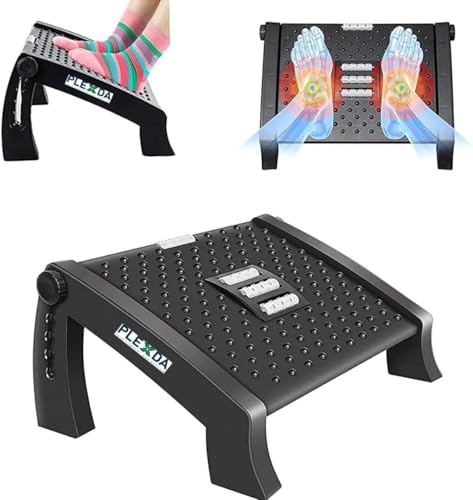 Plexda Adjustable Foot Rest for Office Chair with Massage Texture and Roller | Ergonomic Footrest Under Desk with 6 Heights | Leg Resting Stool for Home, Office Table and Sofa - Click to Buy