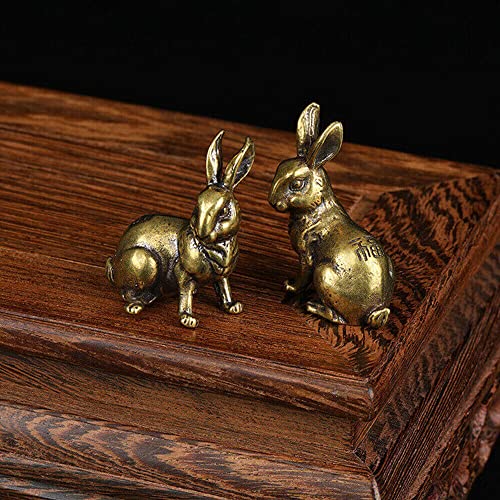 TEAMWILL Small Brass Rabbit Figurine Rabbit Statue Ornament House Animal Figurines 1 Pair - Click to Buy