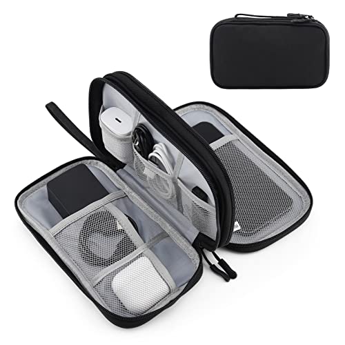 Portable Electronics Travel Organizer with Double Layer Design, Waterproof Electronic Organizer to Hold USB Flash Drive, Cords, Chargers, Phones, Earphones, Power Banks, Mouse, and SD Card Black - Click to Buy