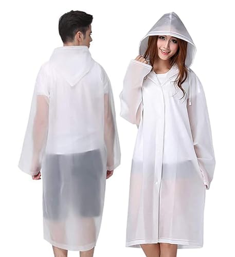 GUKOY Rain Poncho Raincoats, [2 Pack] EVA Reusable Rain Coat Jacket with Hood, Rain Cover Poncho for men and women (White+White) - Click to Buy