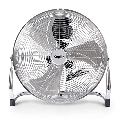 KEPLIN 16" Heavy Duty Chrome Floor Fan with 3 Speeds, Adjustable Head, Standing Metal Pedestal with Powerful Circulation, Room Fan Ideal for Indoor & Outdoor use Home, Gym, Office, Garage - Click to Buy