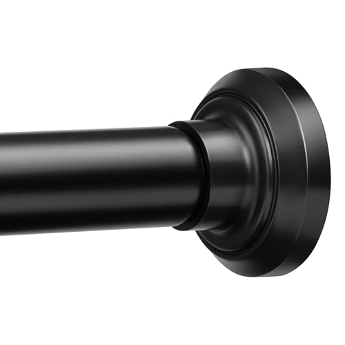 Matte Black Shower Curtain Rod Tension 33 to 72 Inches Never Rust Non-Slip Spring Tension Shower Rod No Drilling Stainless Steel Curtain Pole Use Bathroom, Closet, Window, Room Divider