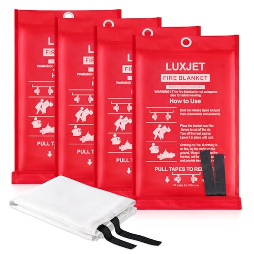 LUXJET Fire Blanket Kitchen, 4 Pack Fiberglass Fire Retardant Blanket Emergency Survival Safety Cover for Kitchen, Survival Gear, Construct, Gas Station, Warehouse - Click to Buy