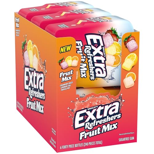 EXTRA Gum Refreshers Fruit Mix Sugar-Free Chewing Gum Bulk, 40 Piece Bottle (Pack of 6)