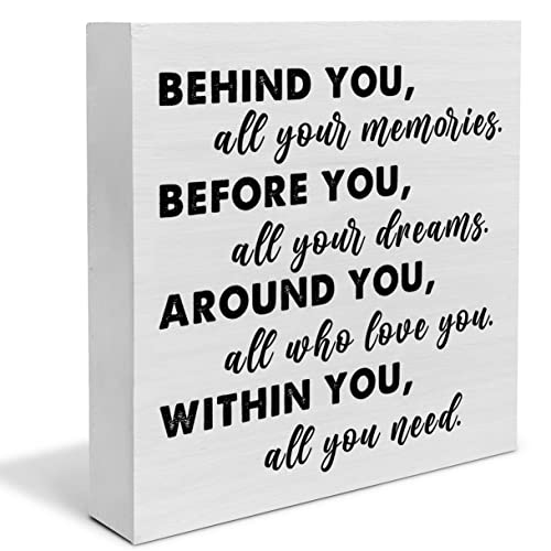 Graduation Quote Wood Box Sign Decor Desk Sign Positive Behind You All Your Memories Wooden Box Block Sign Rustic Home Shelf Wall Decoration Grad Gift - Click to Buy