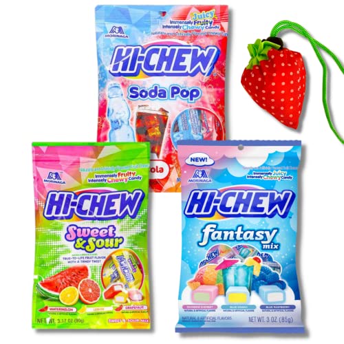 MorinagaHiChew Japanese Candy Snacks New Flavour Fantasy Mix, Soda Pop, Sweet Sour Mix 90g x 3bags Value Pack, Individually Wrapped Pieces - Click to Buy