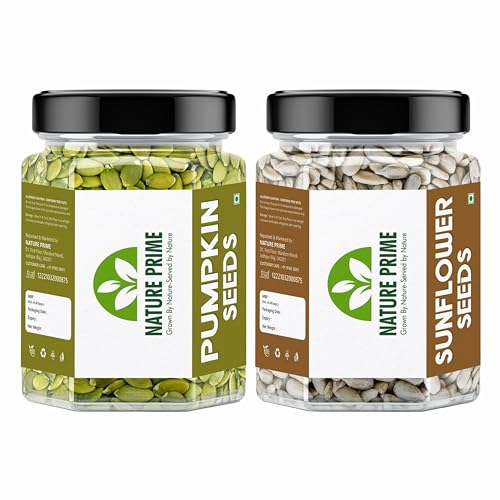 Nature prime Raw Pumpkin Seeds - 250g and Sunflower Seeds - 250g for Eating. Protein and Fibre Rich Food For Immunity Booster Diet Pack (JAR Pack) (250g+250g) - Click to Buy