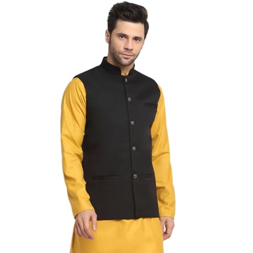 KRAFT INDIA Twill Cotton Black Nehru Jacket Only, Ethnic Traditional Wear - Click to Buy