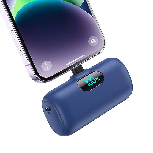 Small Portable Charger for iPhone, Upgraded 5000mAh PD Fast Charging Power Bank,Mini Plug-in Battery Pack Backup Charger Compatible with iPhone 14/14 Pro Max/13/13 Pro/12 Pro/11/XS/XR/X/8/7/6 etc-Blue - Click to Buy