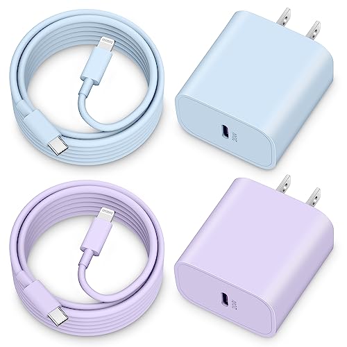 iPhone Fast Charger, 2-Pack 20W USB C Charger Block Fast Charging Plug Power Adapter with 6FT Long iPhone Charger Cord Charging Cable for iPhone 14 13 12 11 Pro Max Mini XR XS X 8, iPad [Purple+Blue] - Click to Buy