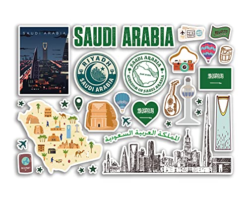 A5 Sticker Sheet Saudi Arabia Landmarks Vinyl Stickers - Asia Country Stamp Skyline Flag Travel Holiday Map City Scrapbook Aesthetic #80537 - Click to Buy