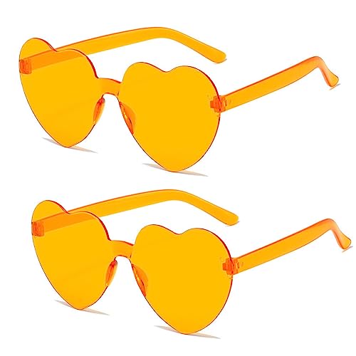SECALIFE 2 Stück Vintage Herz Brille, Neuheit Herzförmige Sonnenbrille Randlose Mode Sonnenbrille Eyewear für Mädchen Frauen Strand Party Cosplay, Orange - Click to Buy