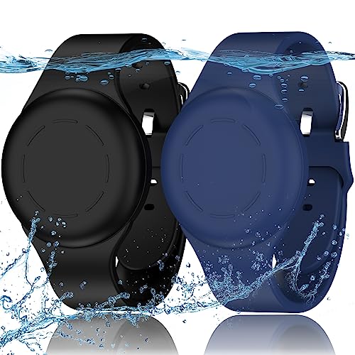 R-fun Waterproof Air Tag Bracelets for Kids [2 Pack] Compatible with Apple Air Tag Finders with Soft Silicone,Anti Lost GPS Item Finders Case Cover for Kids,Night Blue/Black - Click to Buy