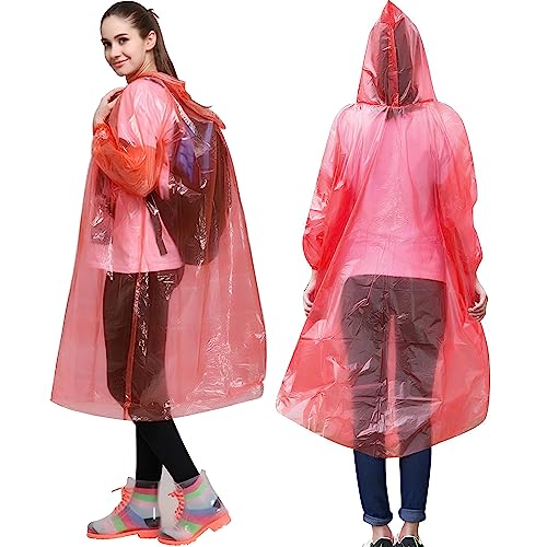 HACER Disposable Raincoat Poncho with Hood Water Resistant Rainwear Barsaati for Outdoor Travel Men Women (Red, Pack of 1) - Click to Buy