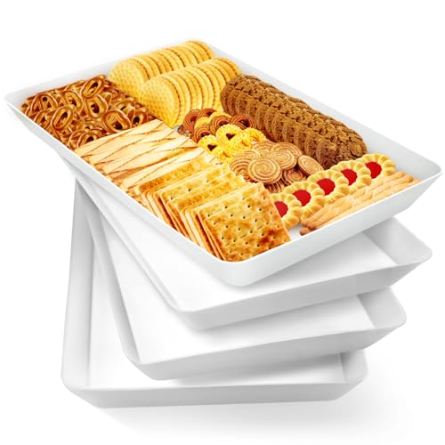 WOWBOX 4 pcs Serving Tray for Entertaining, Serving Platters for Snacks, Fruit, Cookies, Dessert, Reusable Plastic Trays for Serving Food and Pantry Organization in Kitchen & for Parties - Click to Buy