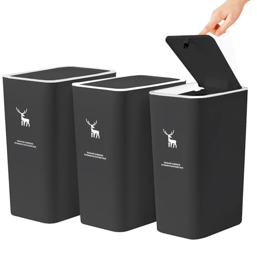 LRCXL Bathroom Trash Can with Lid 3 Pack, 2 Packs 4 Gal 15L and 1 Pack 2.6 Gal 10L Slim Kitchen Trash Can, Small Trash Can Bathroom Garbage Can, Waste Basket for Kitchen, Bedroom, Office - Click to Buy