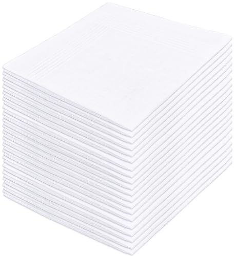DHOOZ 20 Pcs Cotton Handkerchiefs, White Men's Handkerchiefs & Pocket Squares, Large Hankies for Suits (Soft 100% Cotton Hanky Bulk), Mens Handkerchief - Click to Buy