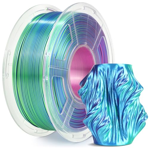 SUNLU Silk PLA Plus 3D-Druckerfilament, dreifarbig glänzendes PLA+-Filament 1.75 mm, Seidentexturen, 360° Enthüllt Viele Farben, Maßgenauigkeit +/- 0.02 mm, 1kg Spule (2,2 lbs), Blau Grün Lila - Click to Buy