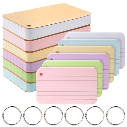 zmybcpack 6 Pack 600 Pcs Lined Index Cards 3 x 5 Inches, Assorted Colored Punched Flash Cards with 6 Metal Binder Rings, Ruled Index Flashcards Lined Note Cards for Students Study, Office and Home - Click to Buy