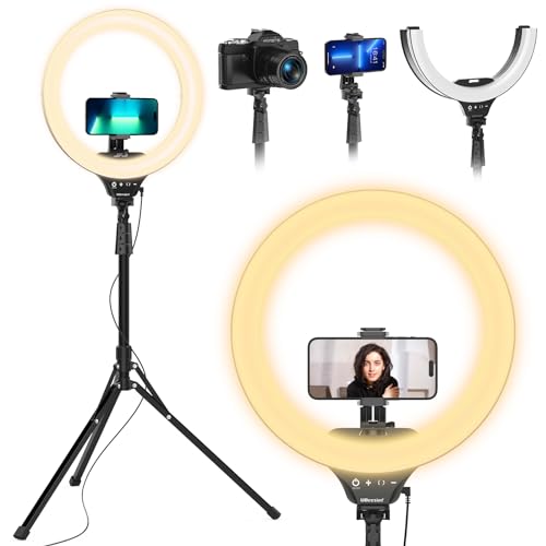 UBeesize 14'' Foldable Ring Light with 62'' Tripod Stand and Phone Holder, LED Selfie RingLight for iPhone with Remote, Circle Light for Tiktok/YouTube/Photography/Makeup/Live Stream - Click to Buy