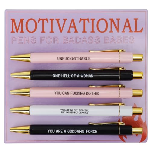 Luwrevc Funny Pens, Motivational Badass Pen Set, Swear Word Daily Pen Set, Daily Ballpoint Pen Set with Black Ink, Funny Inspirational Pens with Sayings for Adult Coworkers Office Supplies (5pcs) - Click to Buy