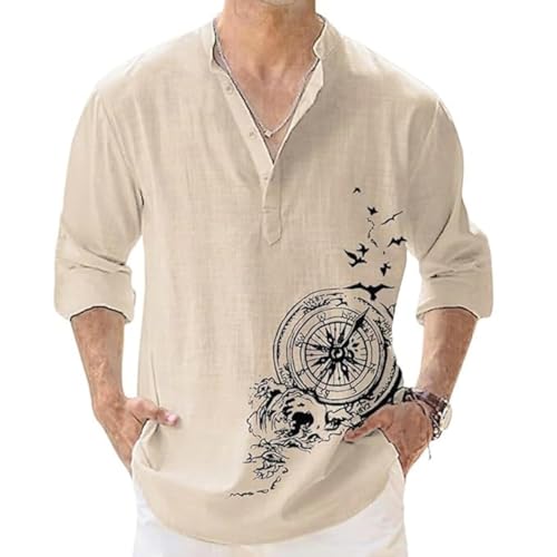 DEELMO Men's Cotton Blend Geometric Regular Shirt (MON321_CHIKU_Down Round_Print_40_Beige - Click to Buy